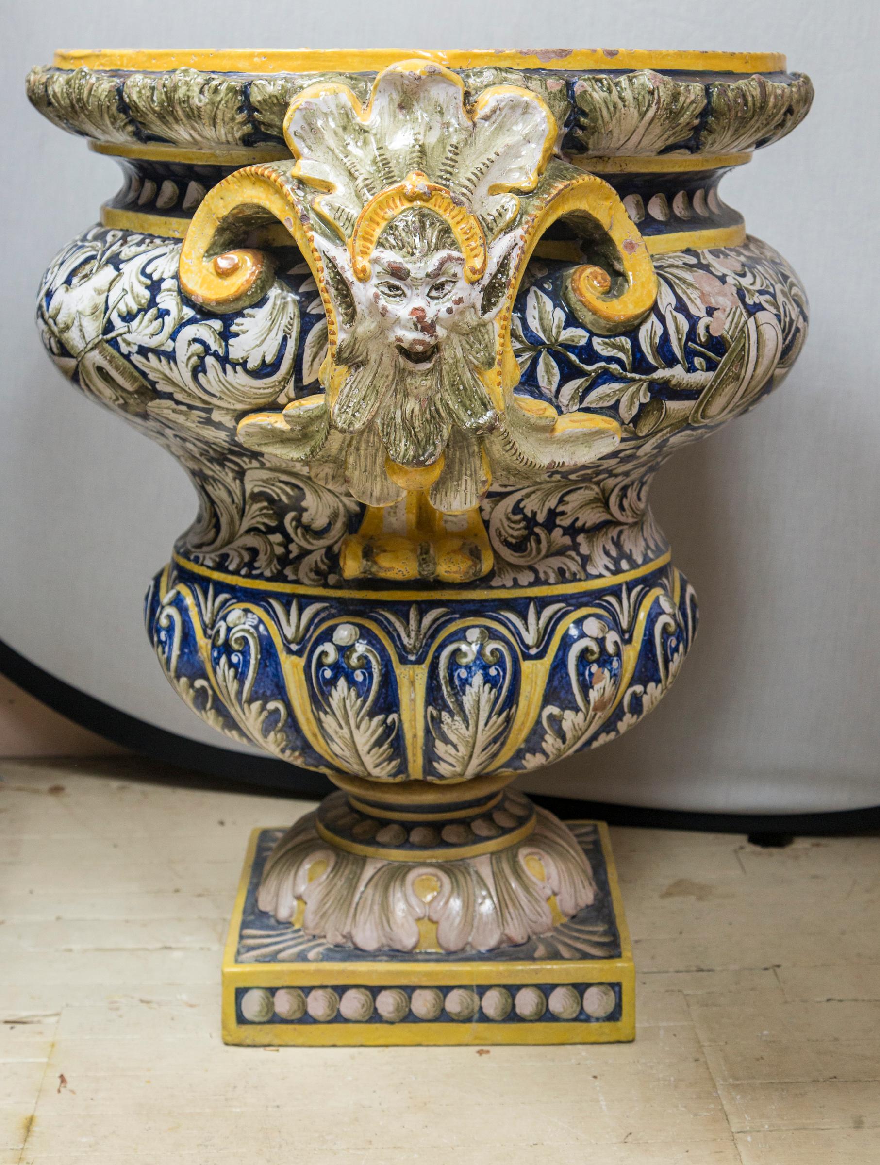 Hand-Crafted Pair of Majolica Planters For Sale