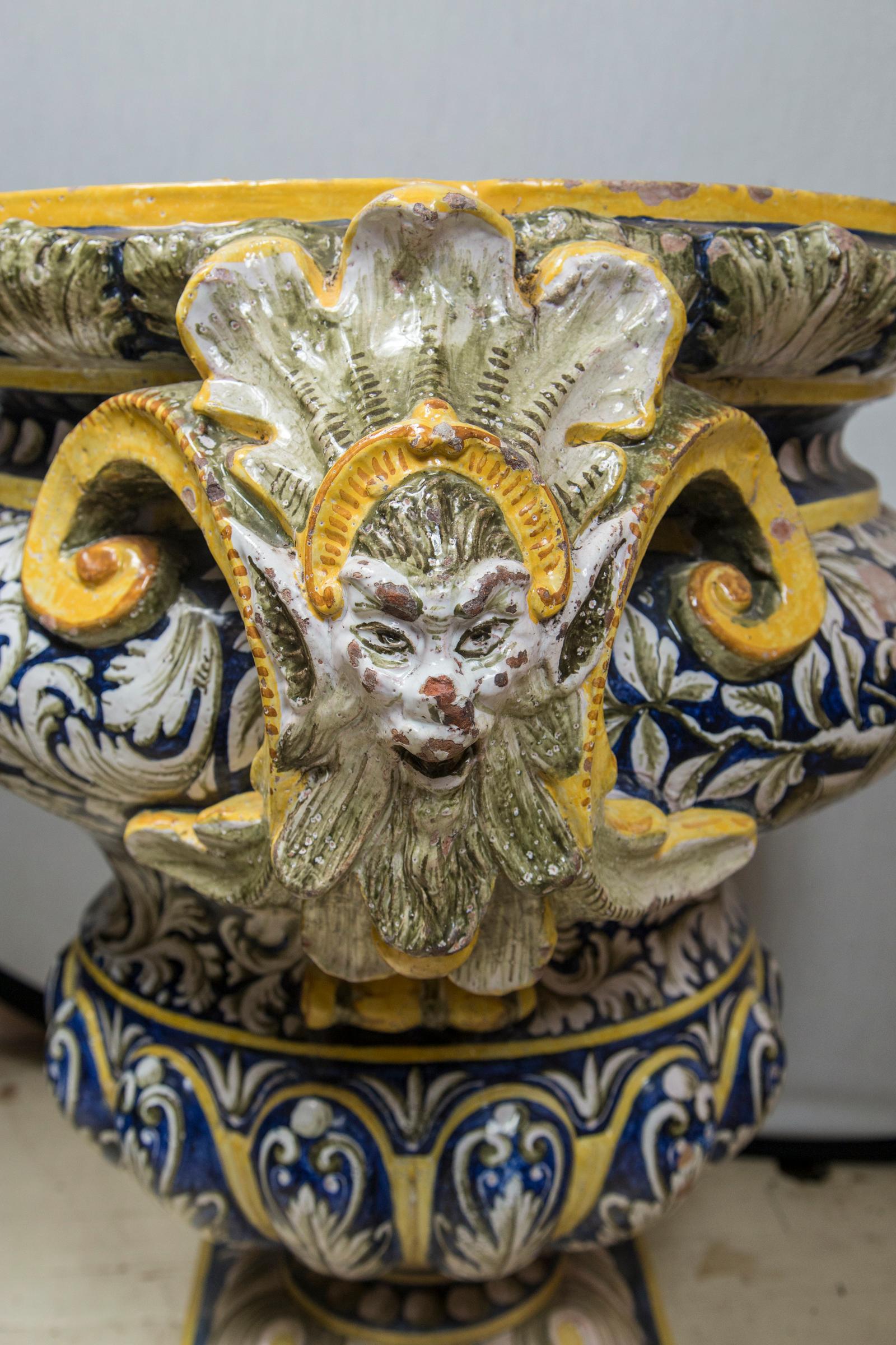 19th Century Pair of Majolica Planters For Sale