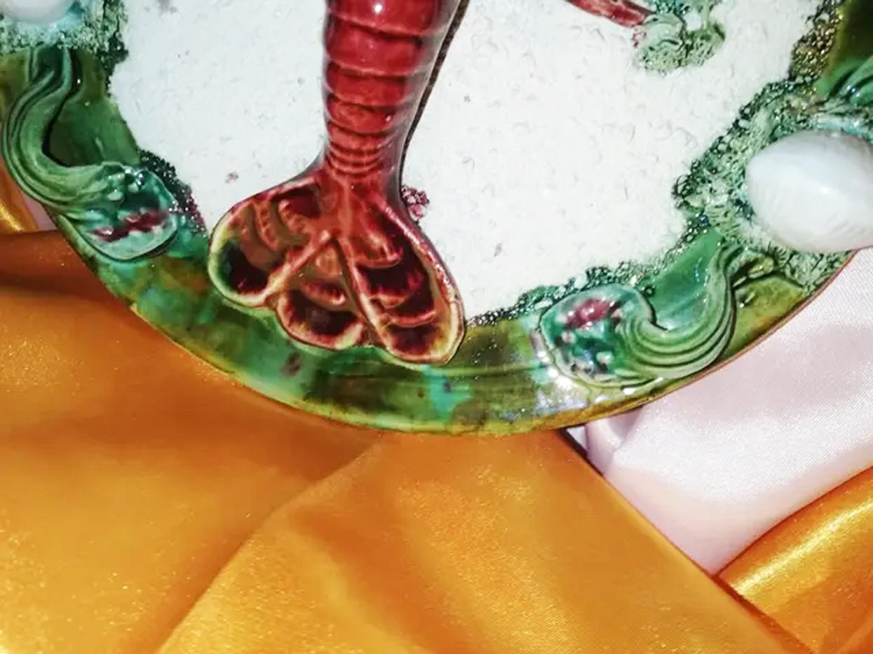 Paire de homard et de crabe Palissy en majolique  Plateaux, vers 1940 en vente 8