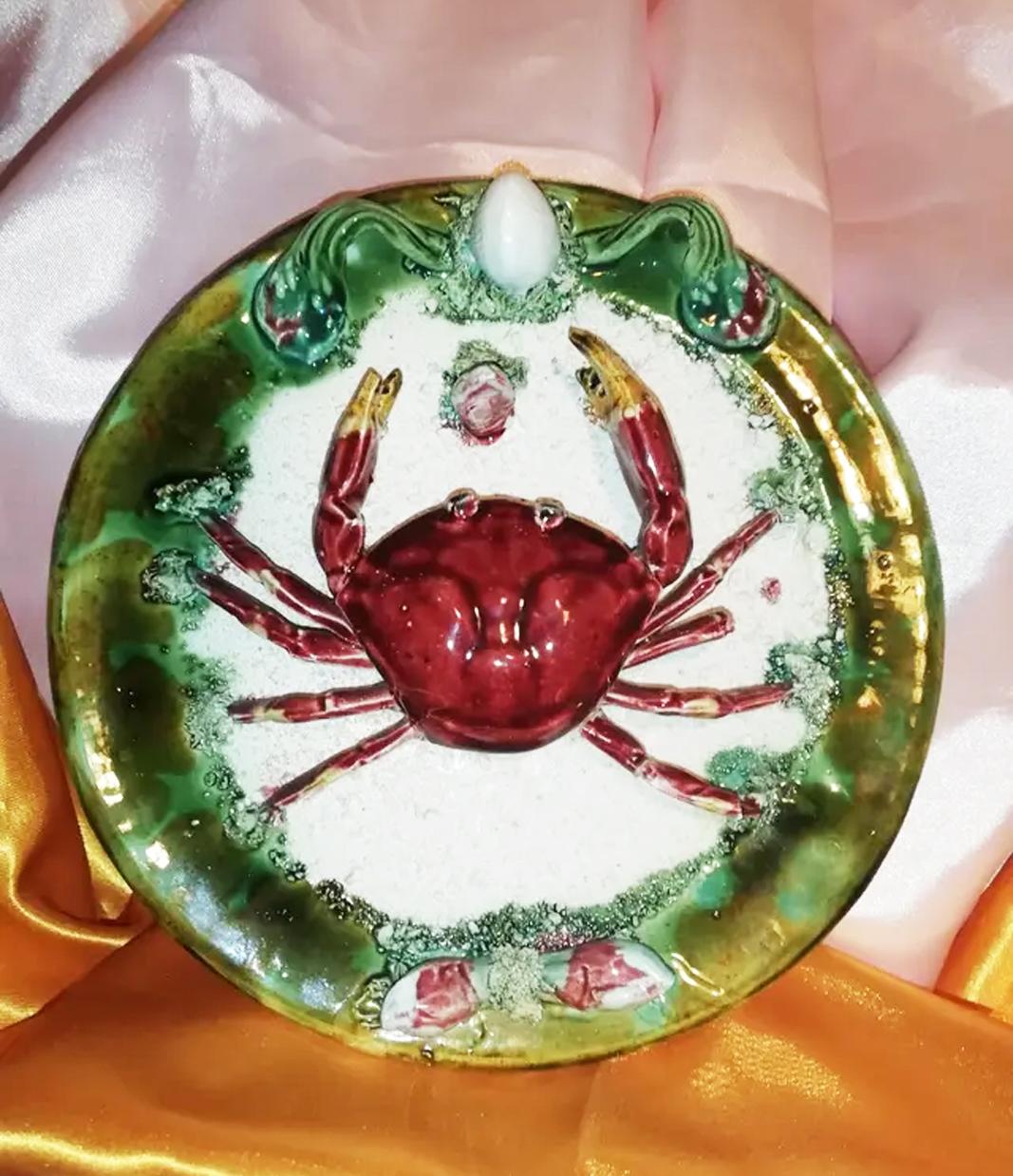Pair of Majolica Palissy Lobster and Crab  Platters, circa 1940 For Sale 9