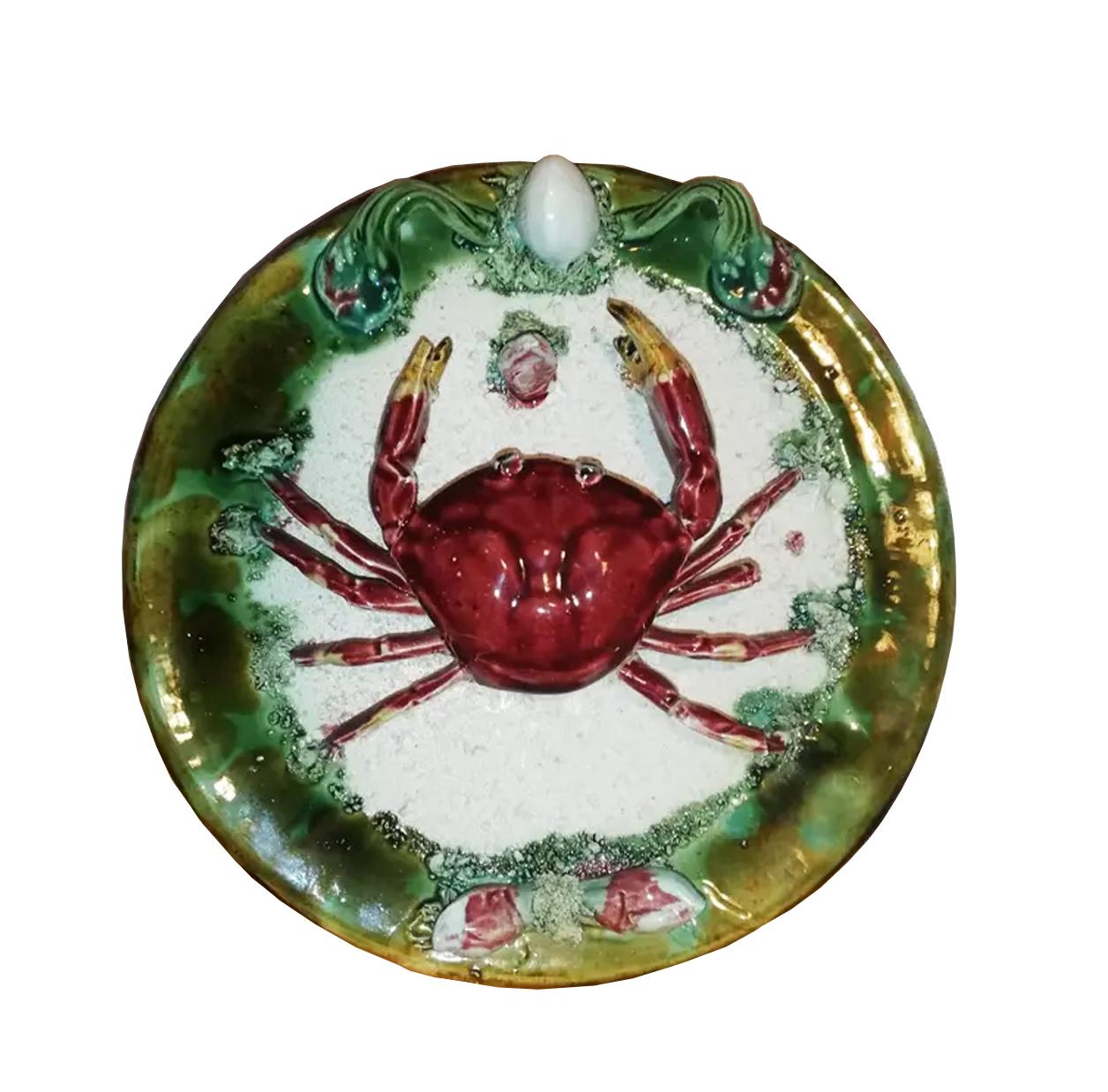 Portuguese Pair of Majolica Palissy Lobster and Crab  Platters, circa 1940 For Sale