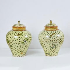 Pair Majolica Pottery Covered Jars