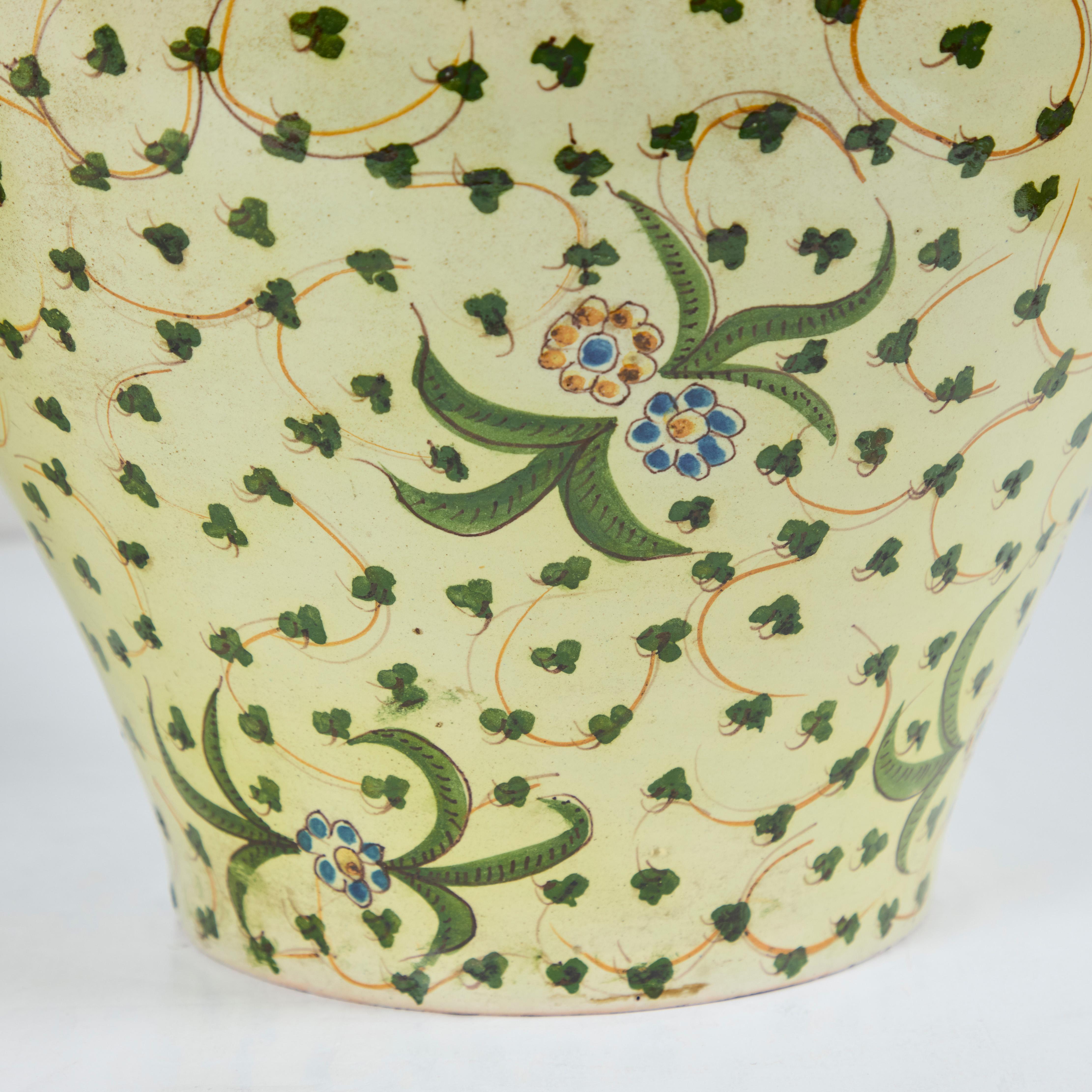 Italian Pair Majolica Pottery Covered Jars