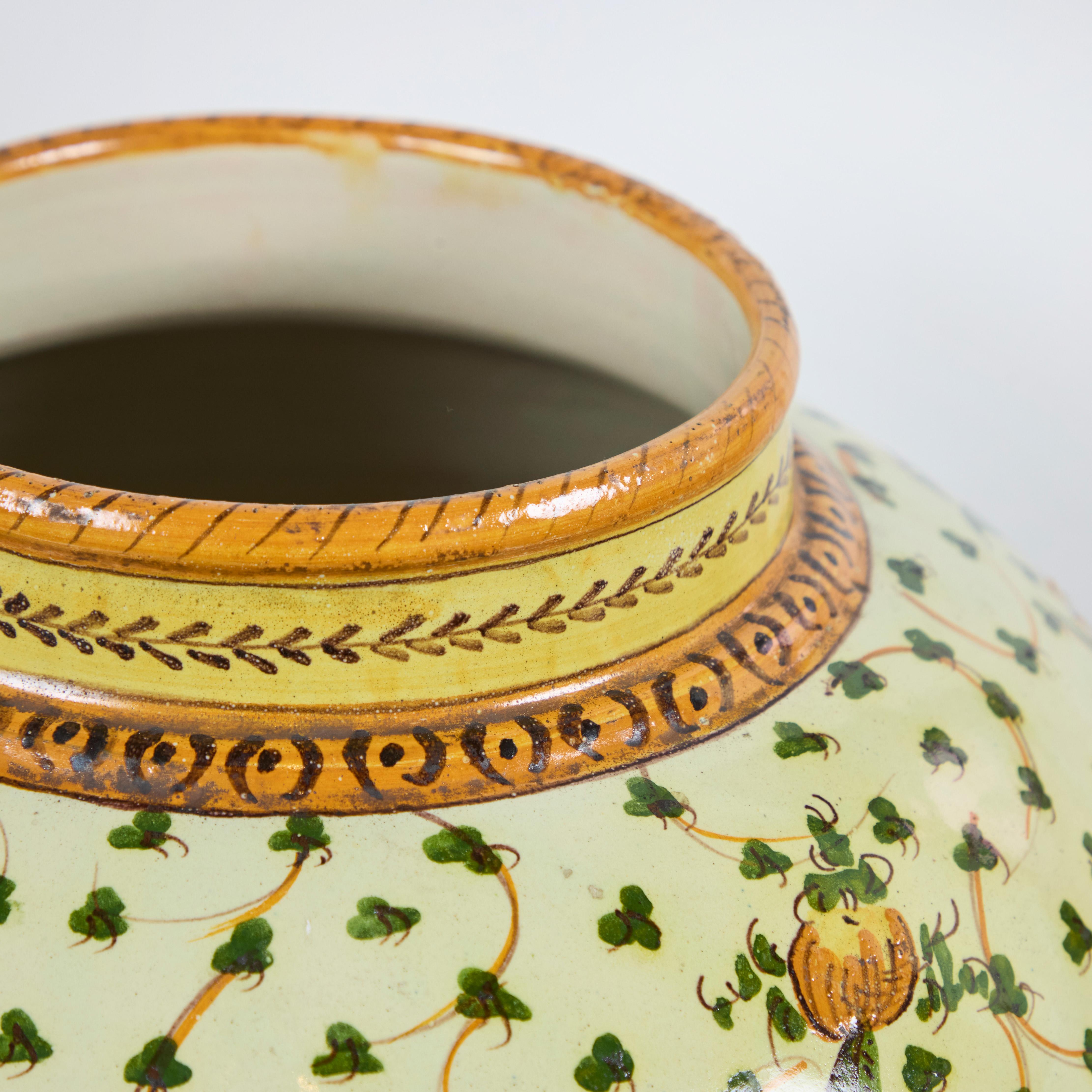 19th Century Pair Majolica Pottery Covered Jars