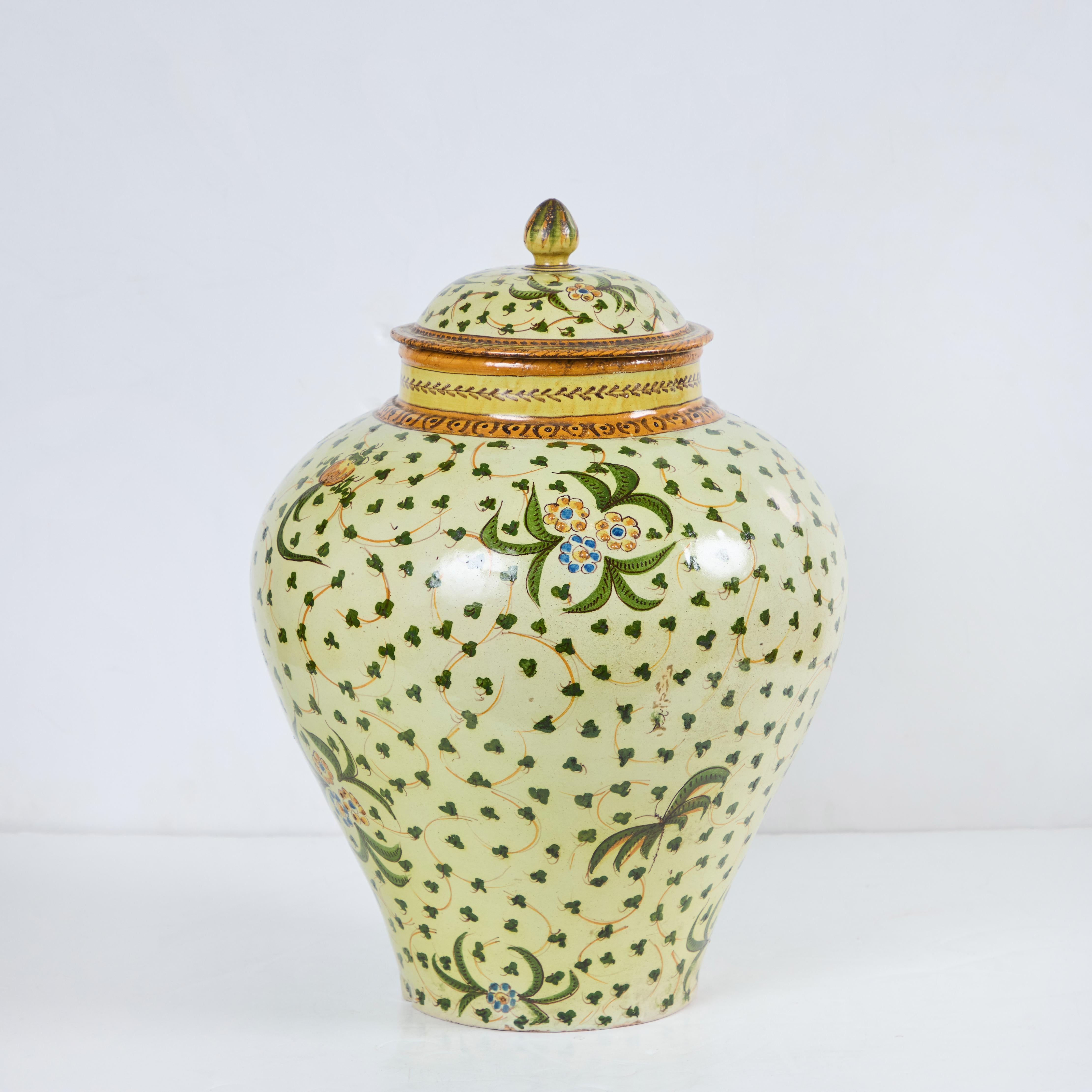 Pair Majolica Pottery Covered Jars 1