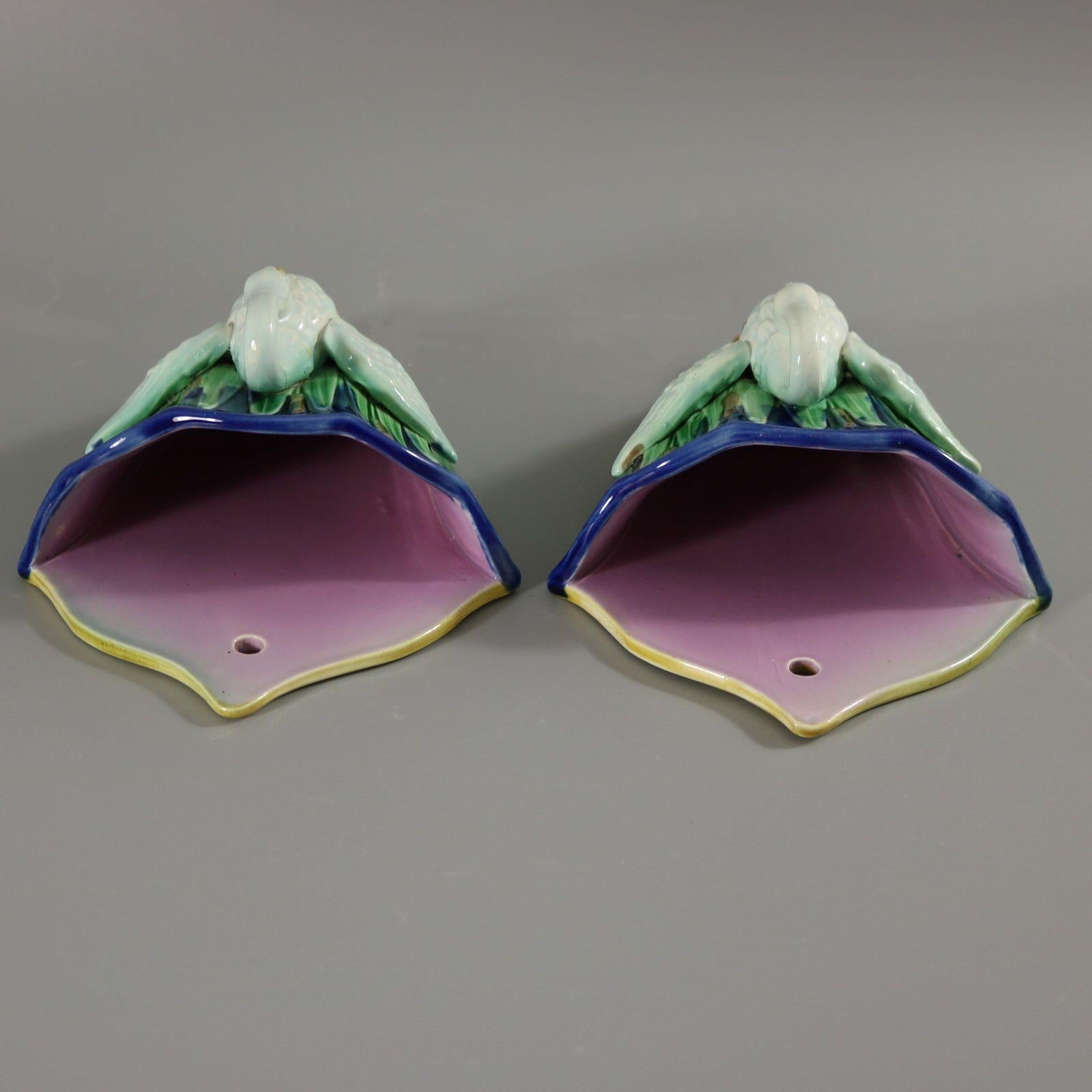 Pair Majolica Swan Wall Pockets In Good Condition For Sale In Chelmsford, Essex