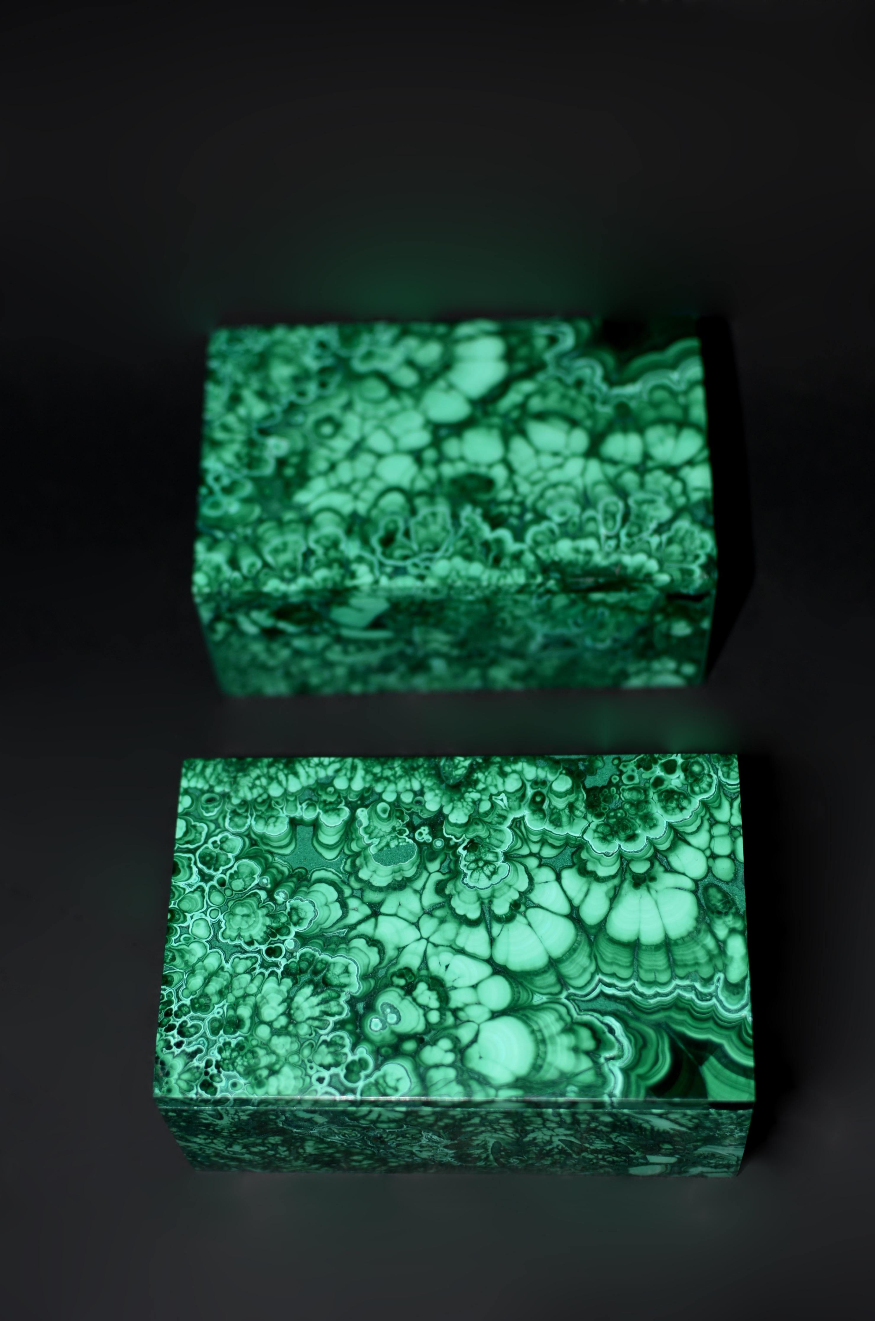 Pair of Malachite Jewelry Boxes 3.5 lb For Sale 5