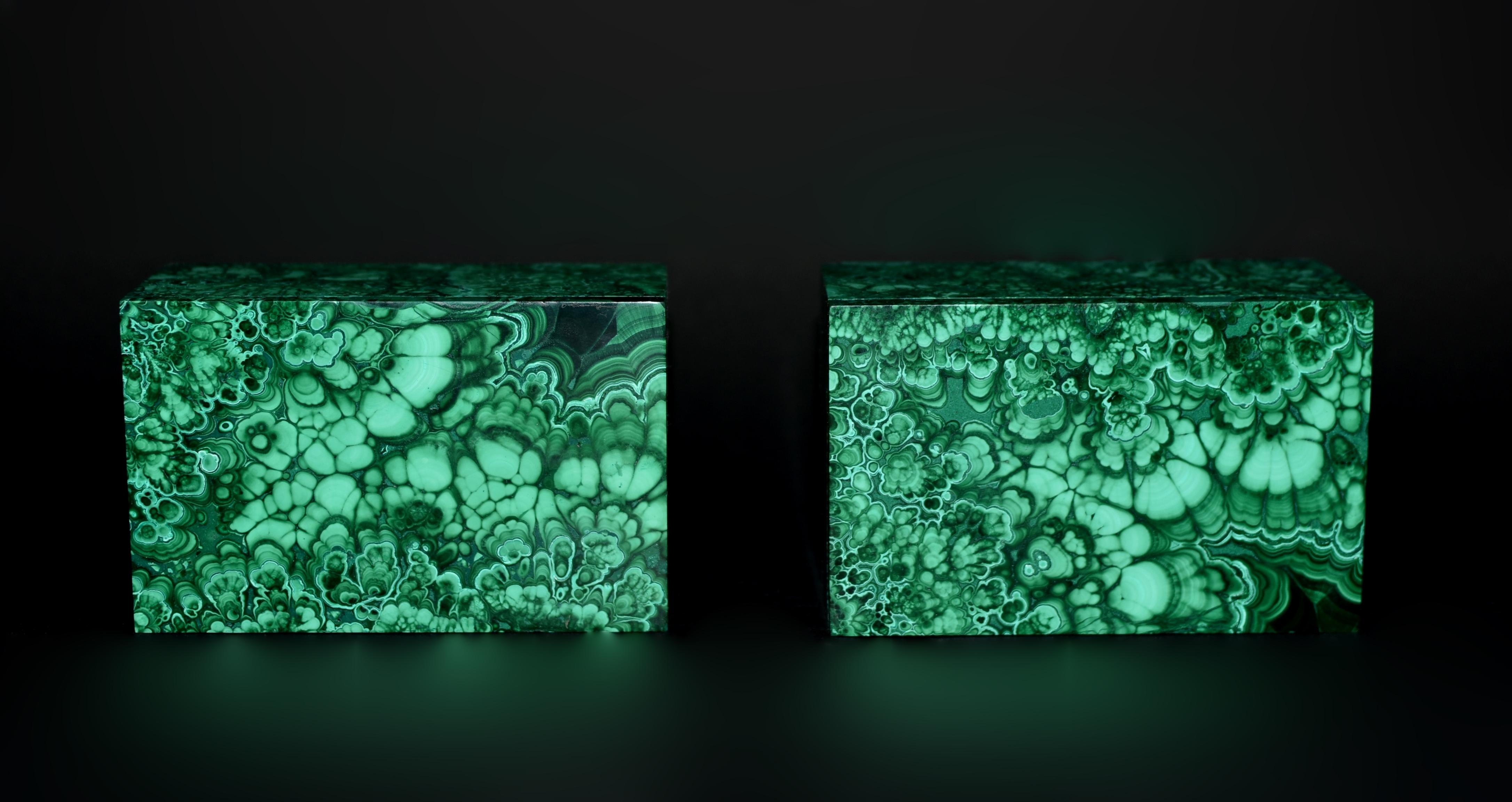 Unknown Pair of Fine Malachite Jewelry Boxes 5.25