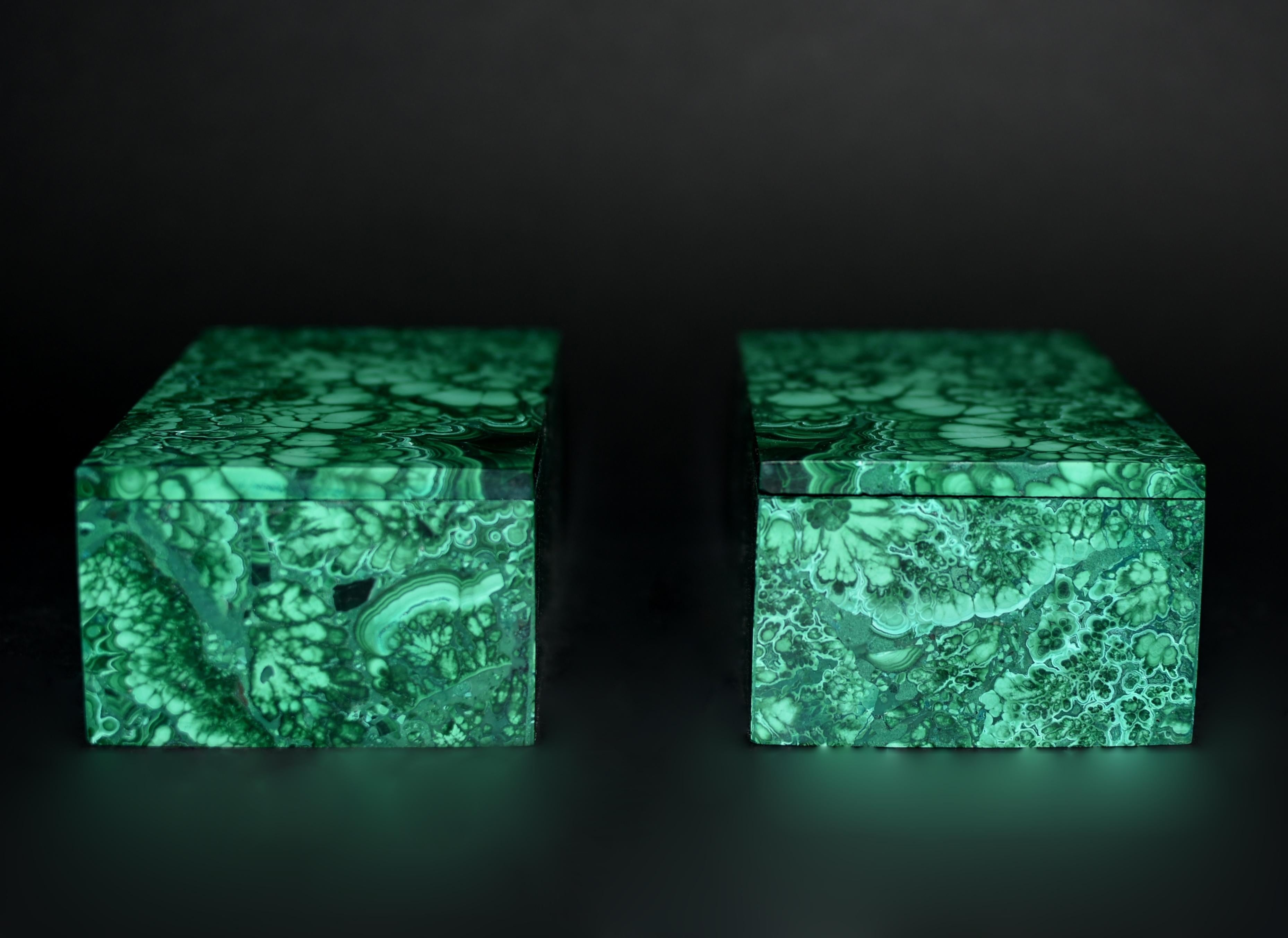 Pair of Malachite Jewelry Boxes 3.5 lb For Sale 1