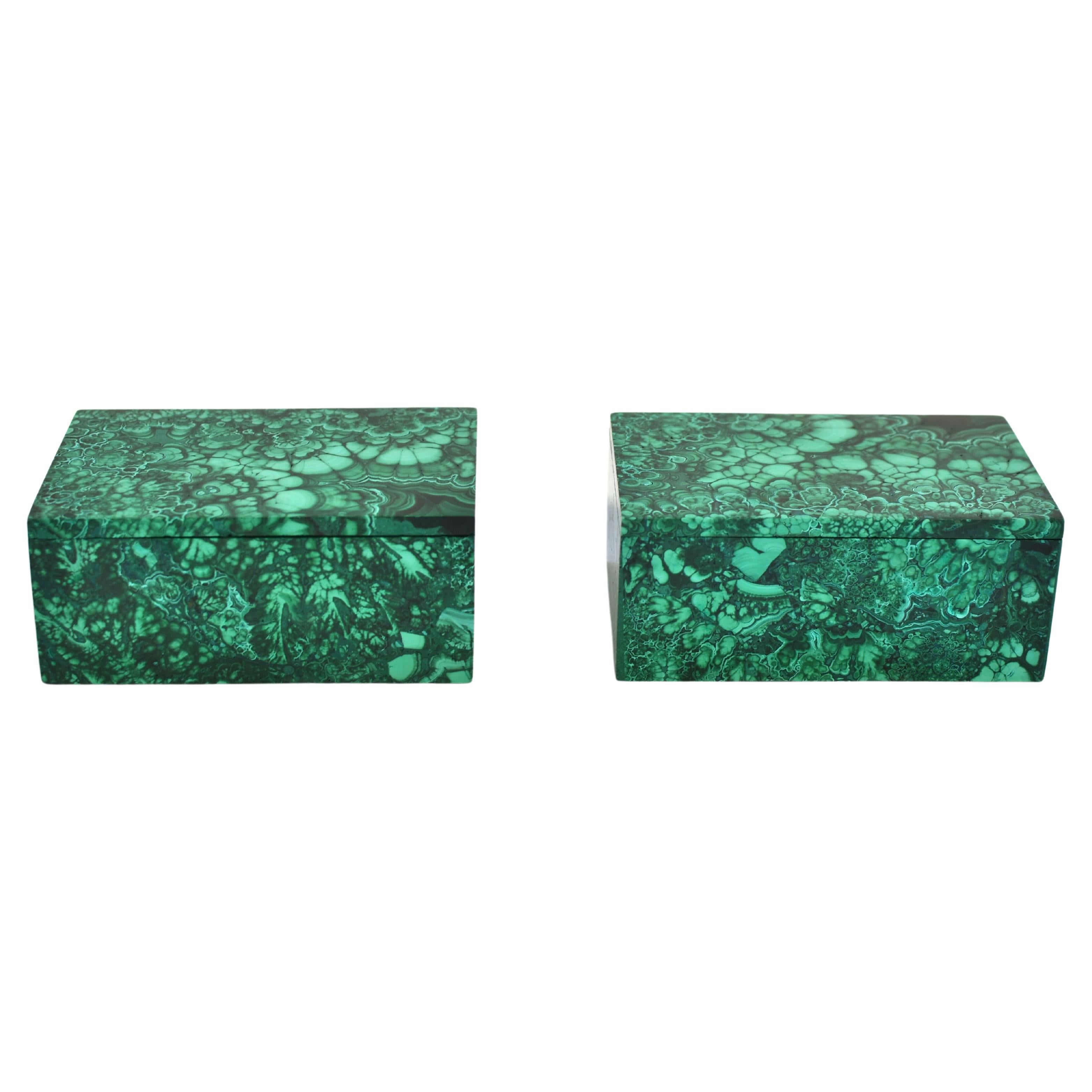 Paire de boîtes à bijoux en malachite de 3,5 lb