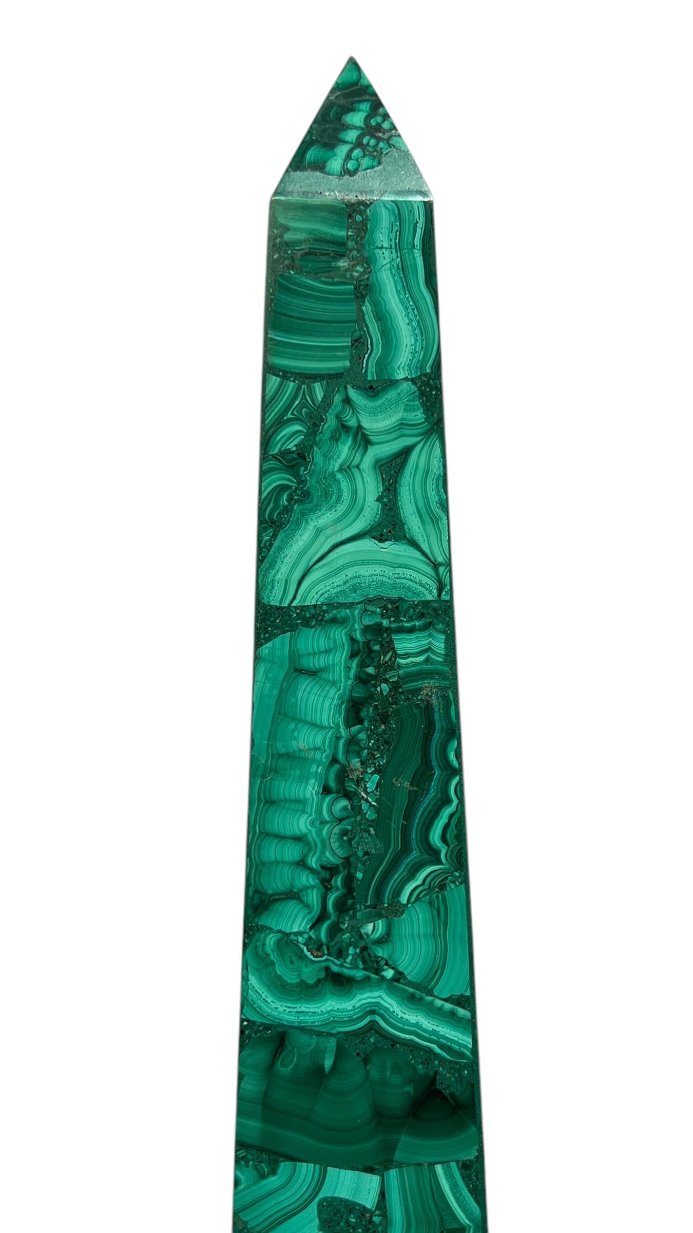 Veneer Pair Malachite Stone Obelisks For Sale