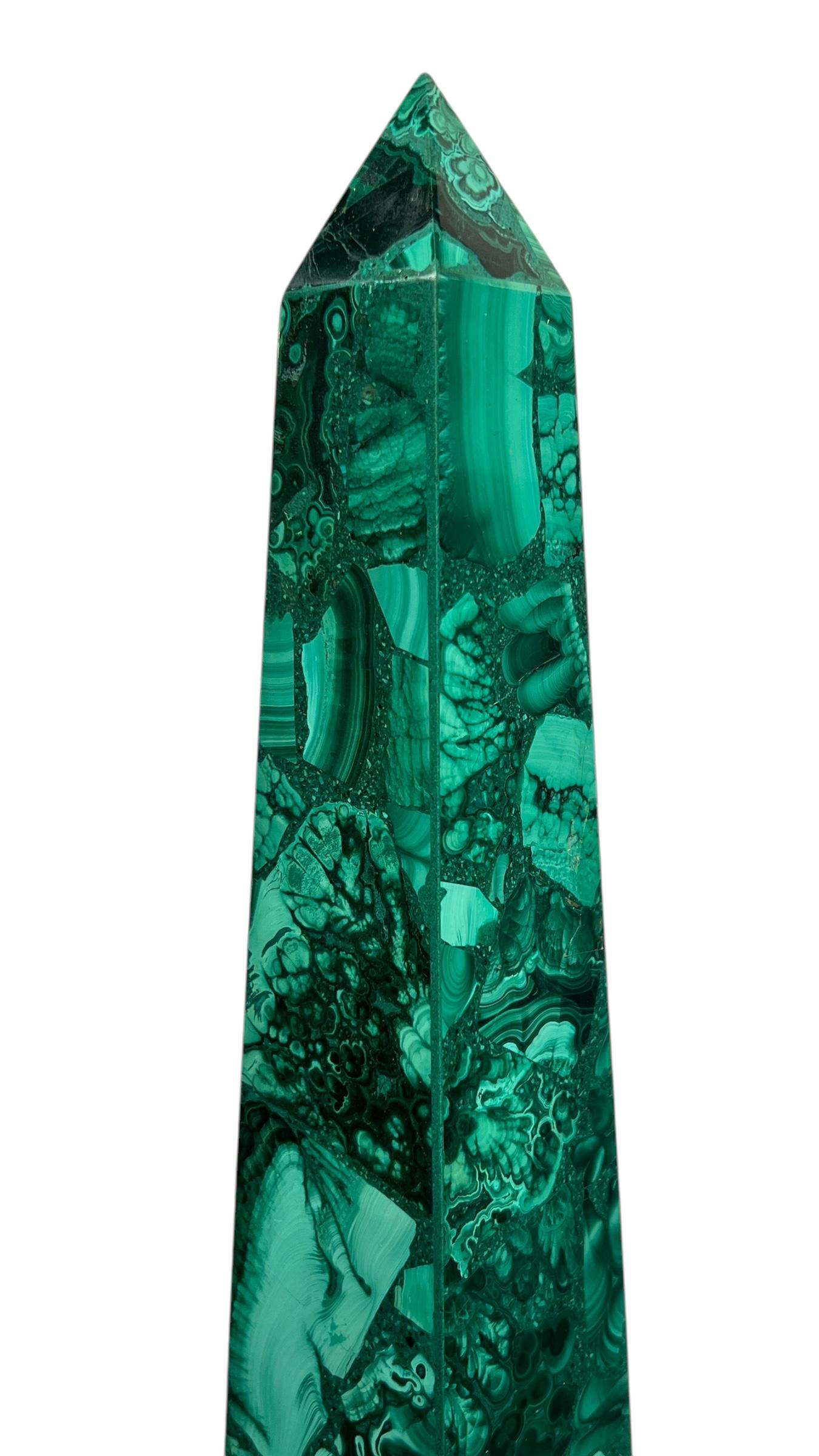 20th Century Pair Malachite Stone Obelisks For Sale
