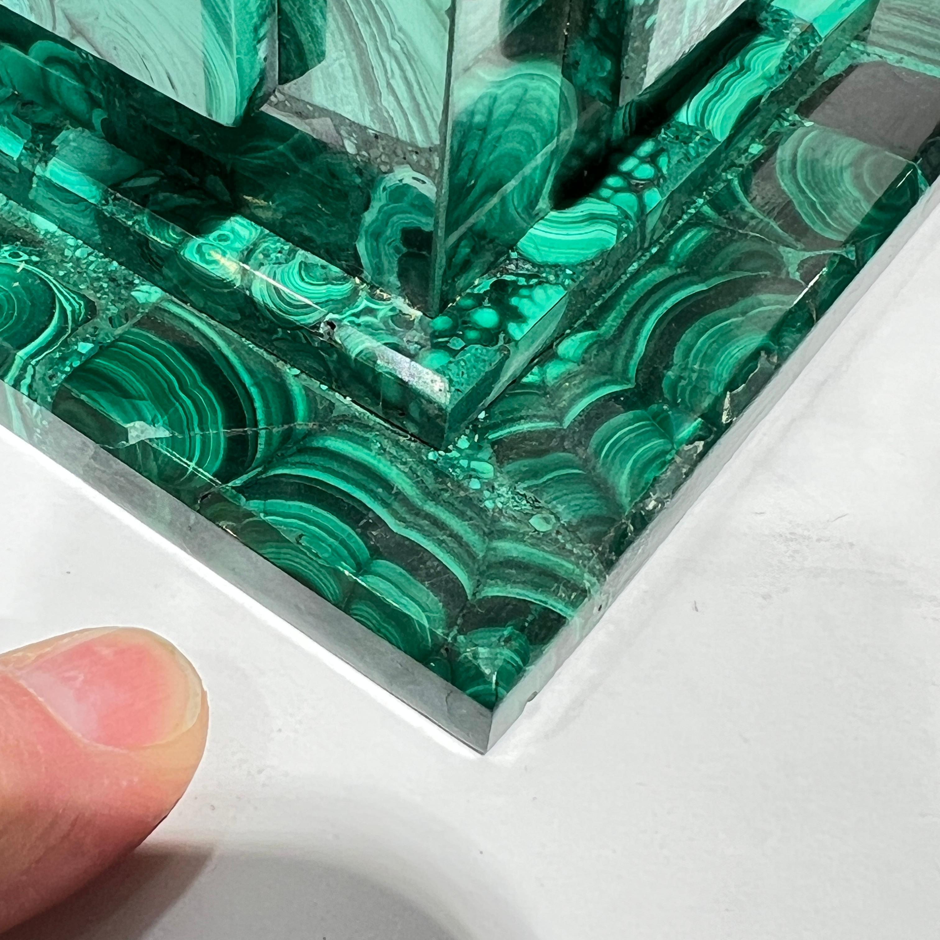 Pair Malachite Stone Obelisks For Sale 1