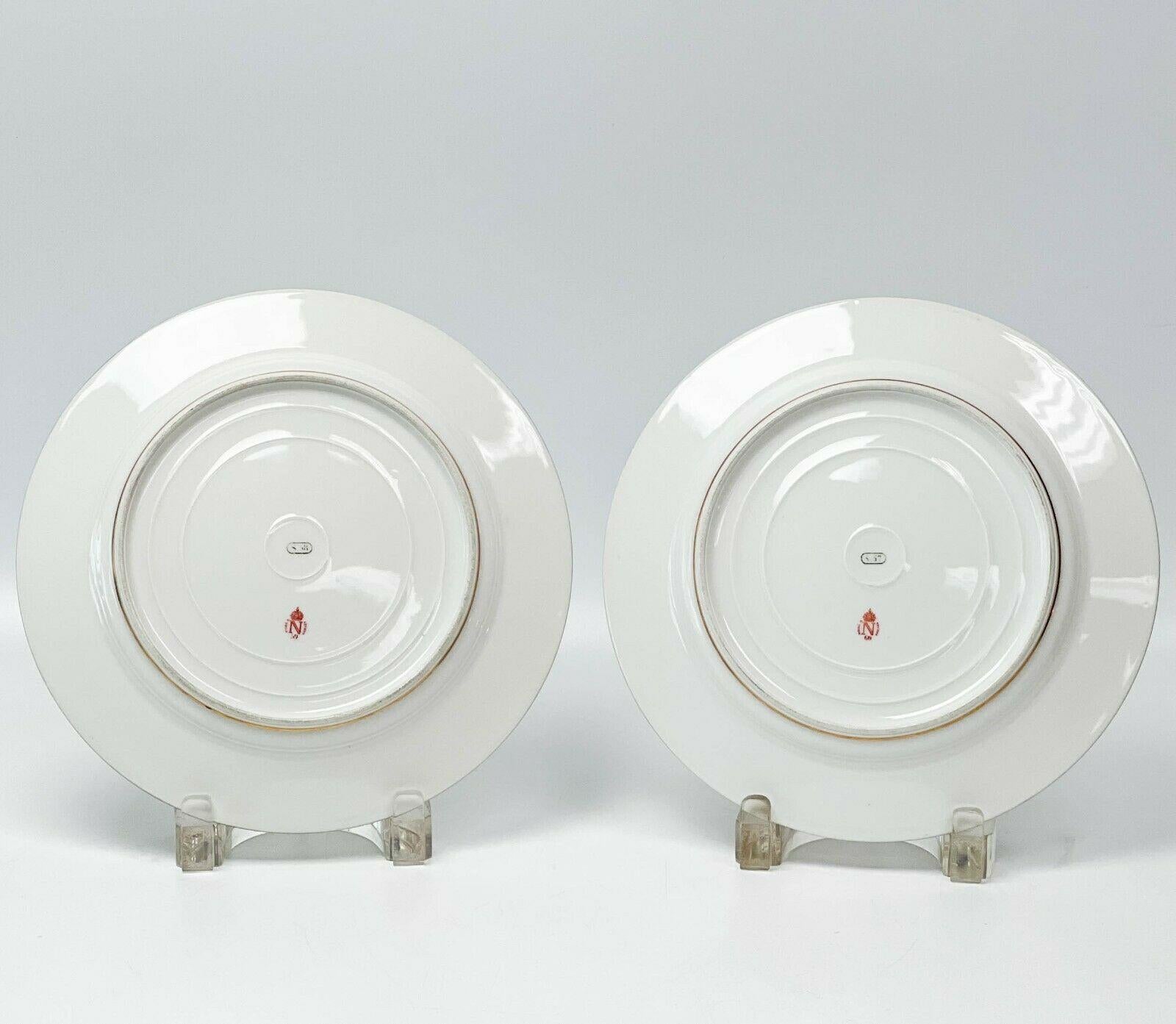 Art Deco Pair Manufacture de Sevres Gilt Armorial Porcelain Cabinet Plates, 1859 & 1860 For Sale