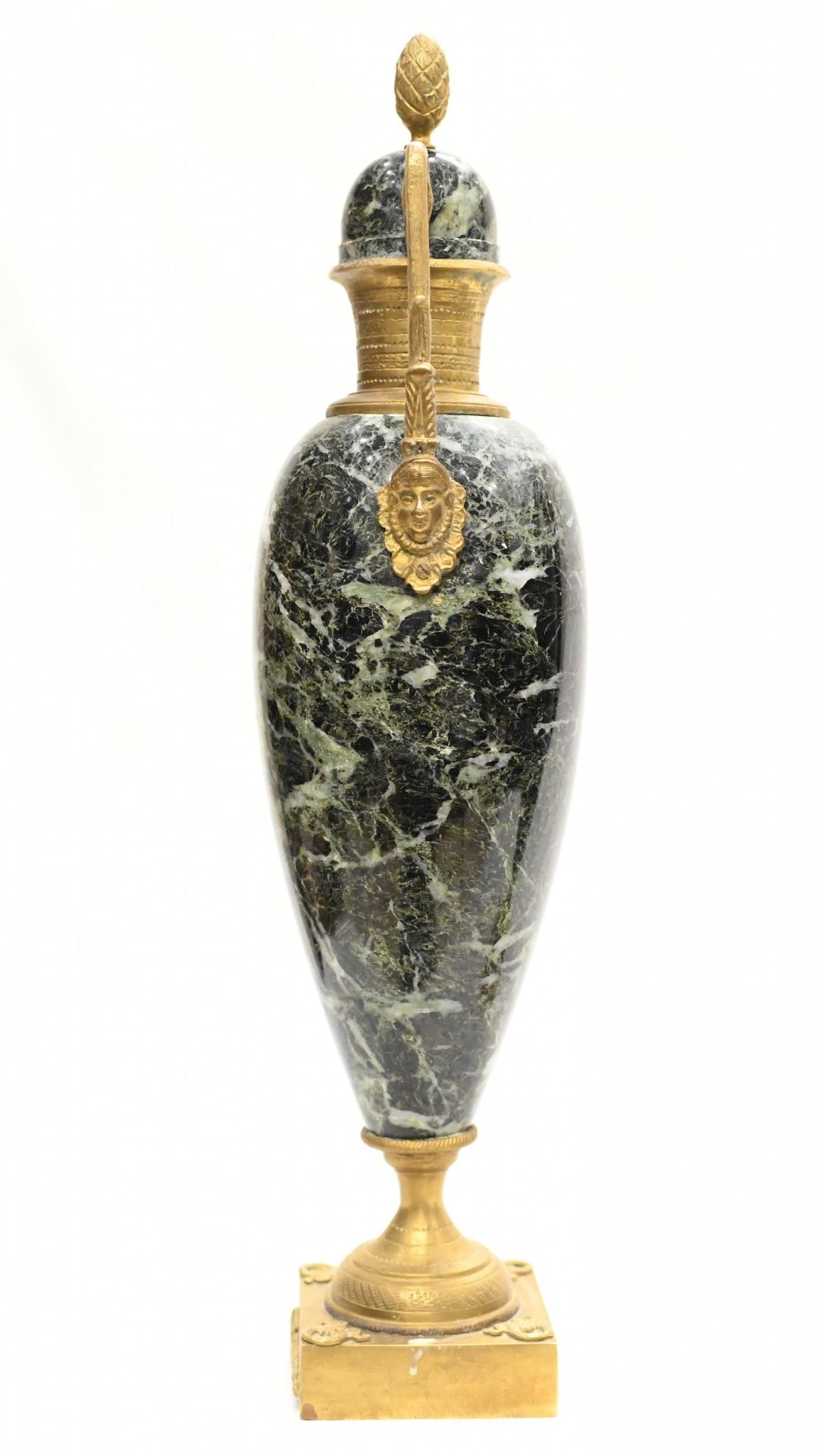 Par de Urnas Ánfora de Mármol Cassolettes Imperio Francés 1880 en venta 6