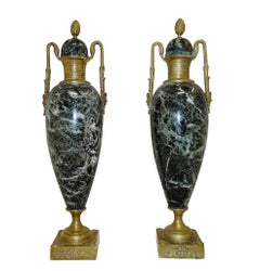 Pair Marble Amphora Urns Cassolettes French Empire 1880