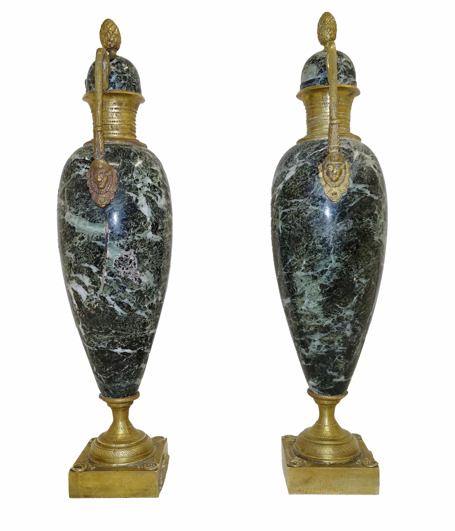 Pair Marble Amphora Urns Cassolettes French Empire 1880 For Sale 1