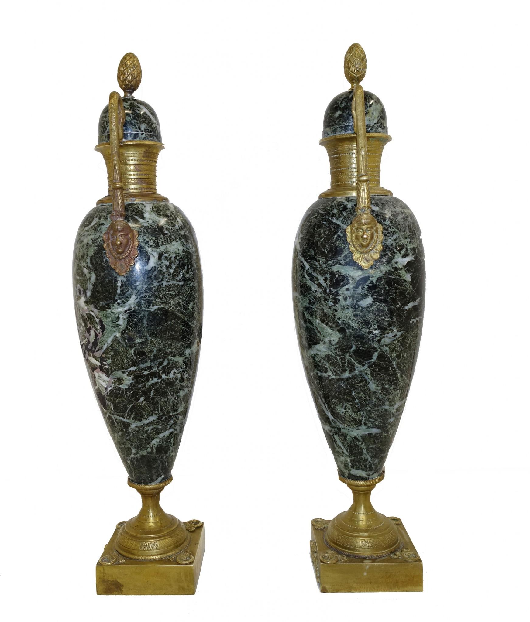 Pair Marble Amphora Urns Cassolettes French Empire 1880 For Sale 5