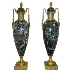 Antique Pair Marble Amphora Urns Cassolettes French Empire 1880