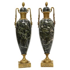 Antique Pair Marble Amphora Urns Cassolettes French Empire 1880