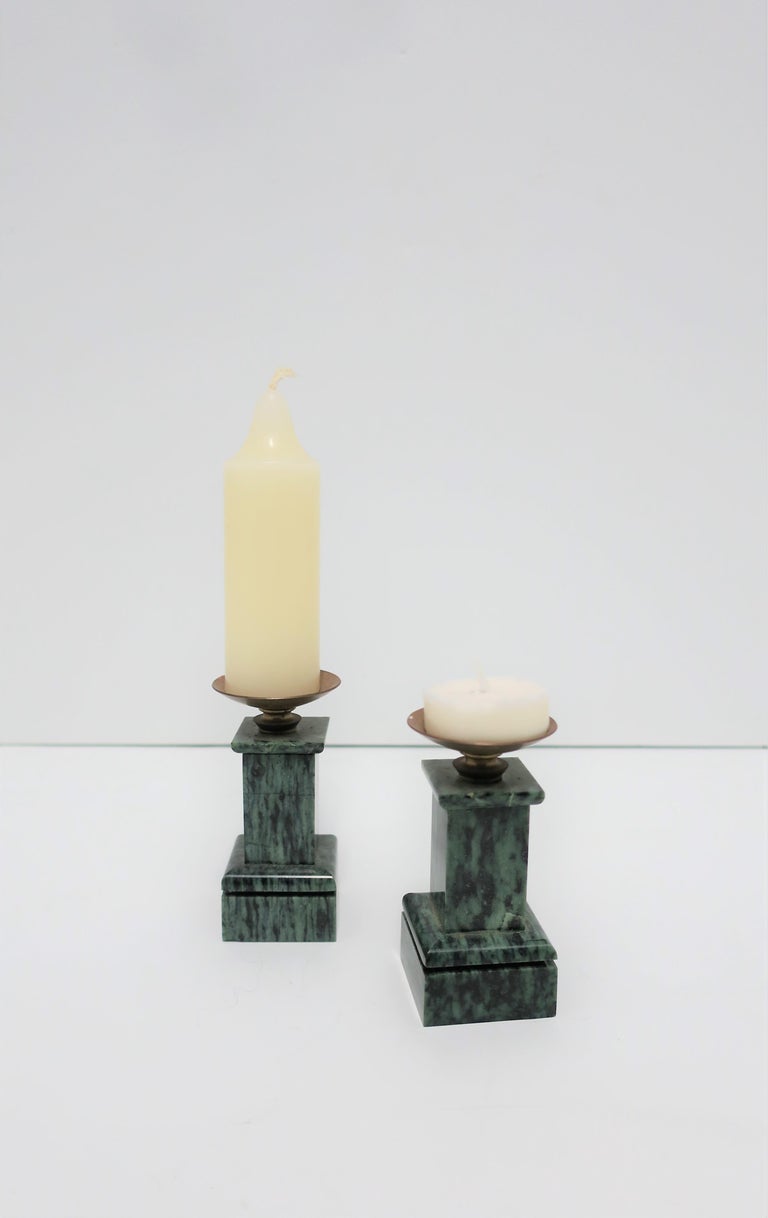 Pair Marble and Brass Column Candlestick Holders For Sale at 1stDibs