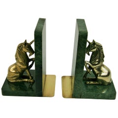 Pair of Marble and Brass Unicorn Bookends