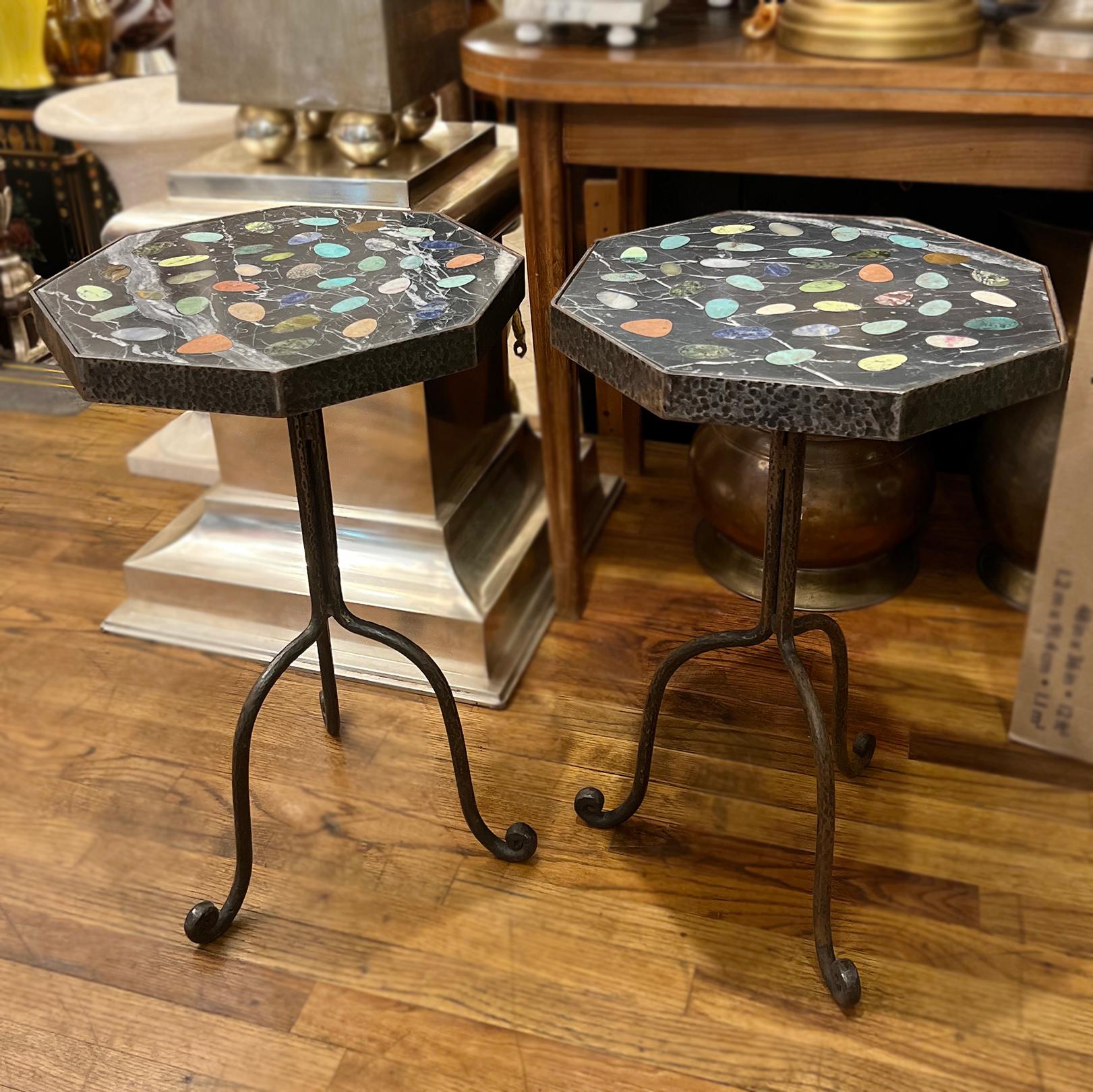 Pair Marble and Iron Side Tables 4