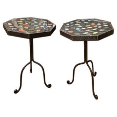 Antique Pair Marble and Iron Side Tables