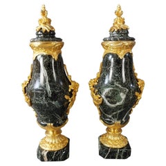 Pair 19th Century Green Marble Cassolettes