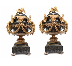 Pair Marble Cassolettes Urns Antique Ormolu Mounts 1880