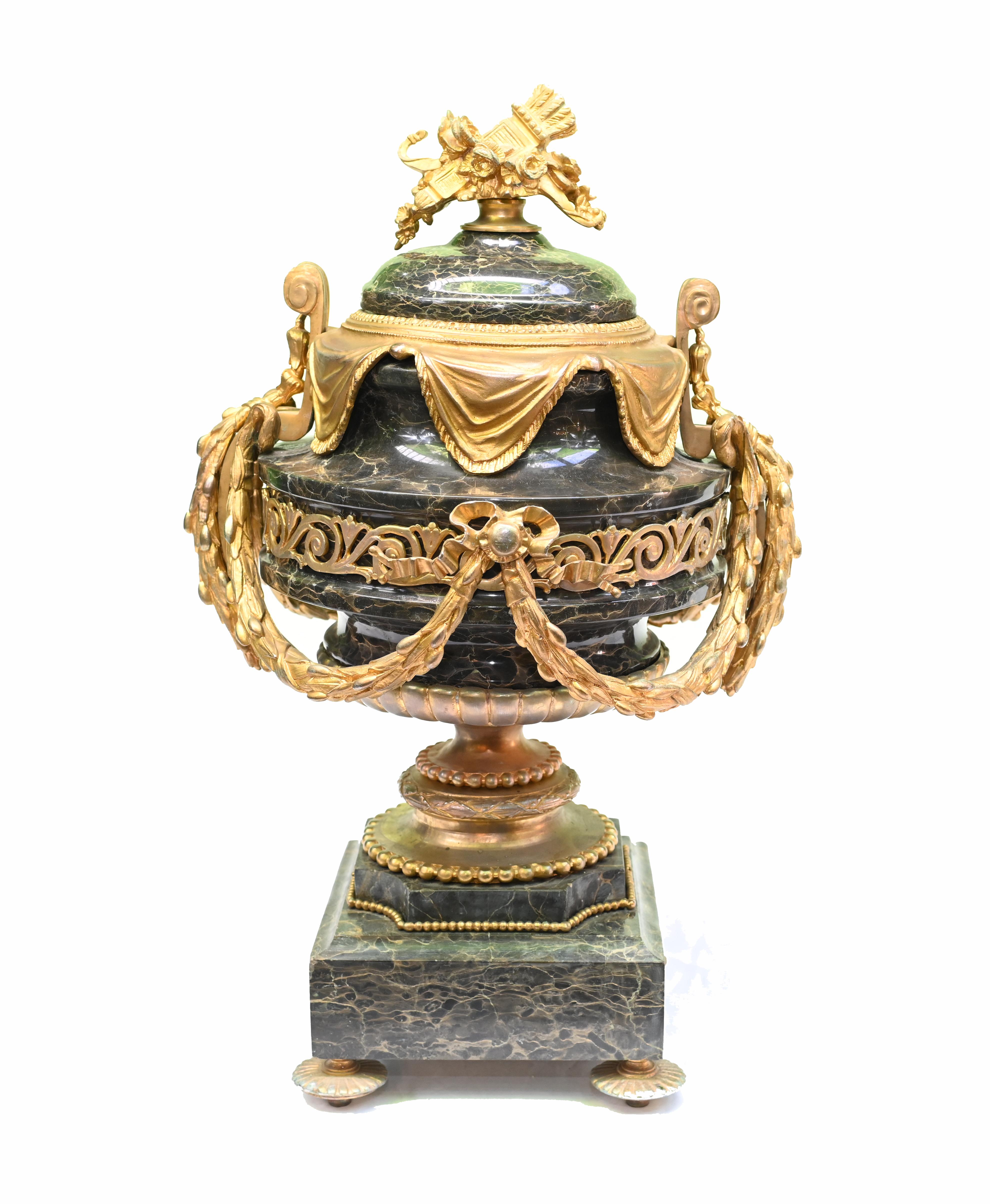 Pair Marble Cassolettes Urns Antique Ormolu Mounts 1880 In Good Condition In Potters Bar, GB