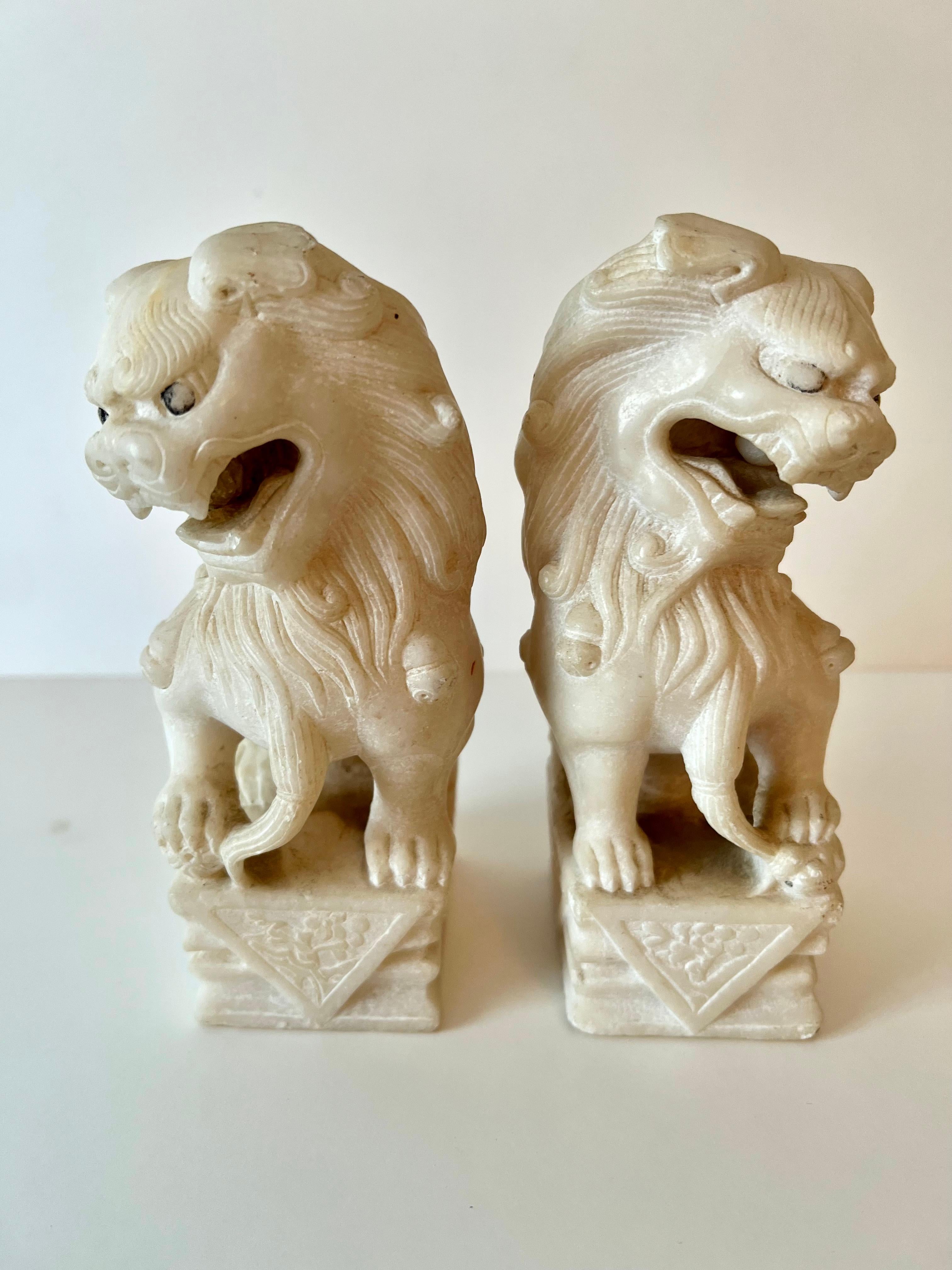 Mid-Century Modern Pair Marble Foo Dogs For Sale
