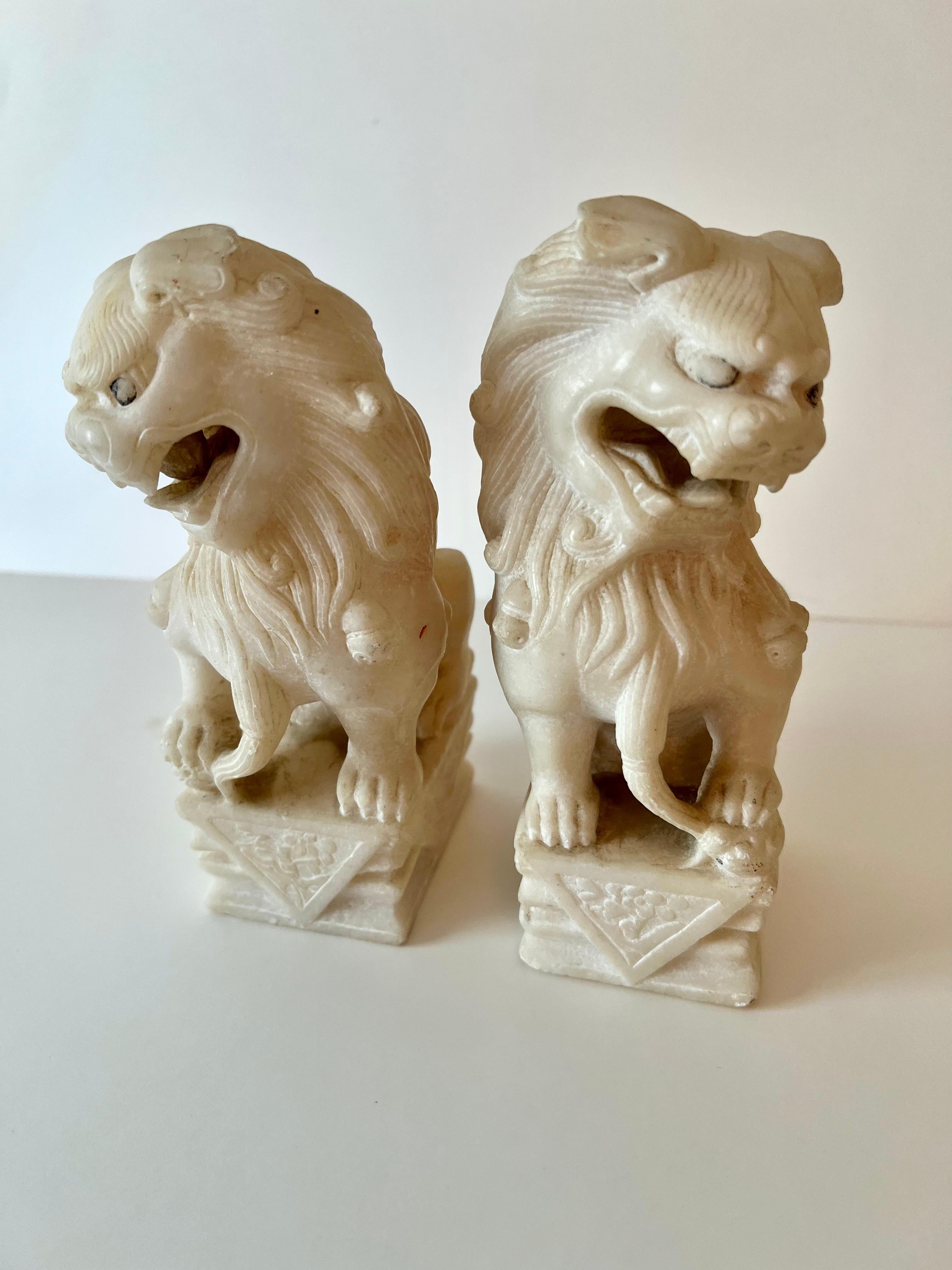 Asian Pair Marble Foo Dogs For Sale