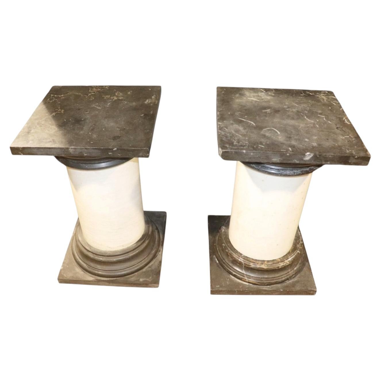 Pair Marble Italian Ionic Style Palatial Pedestals For Sale