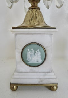 Pair Marble, Jasper Ware and Crystal Lustres, or Candlesticks