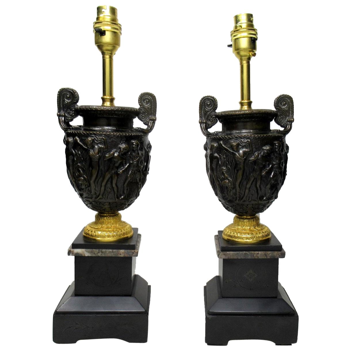 Pair of Marble Ormolu and Bronze Dore Electric Table Lamps C Delpech