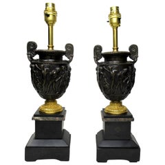 Antique Pair of Marble Ormolu and Bronze Dore Electric Table Lamps C Delpech