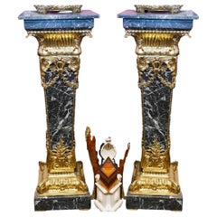 Pair Marble Pedestal Stands - French Empire Table Column Supports