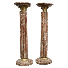 Pair Marble Pedestal Urns Classical French Column Tables