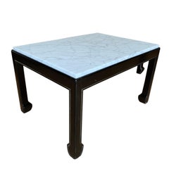 Ebonized Wood Pair Coffee Tables with Marble Tops, Maison Jansen Style