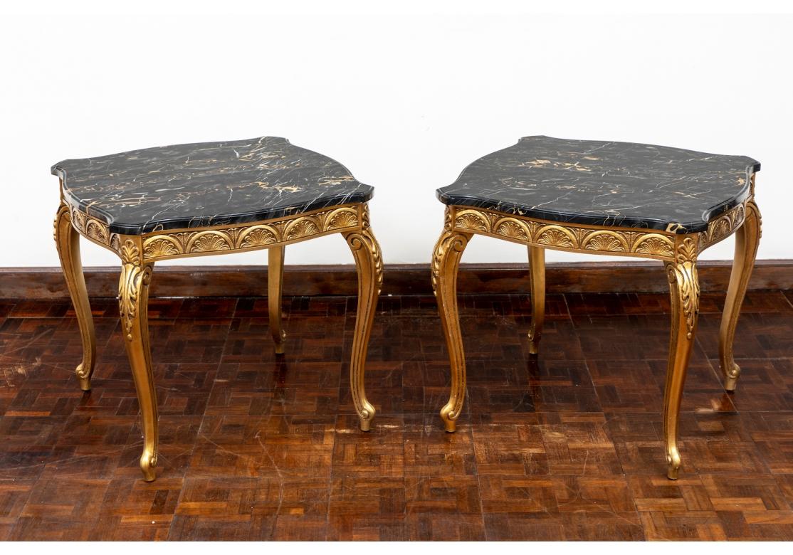 20th Century Pair Marble Top Giltwood End Tables