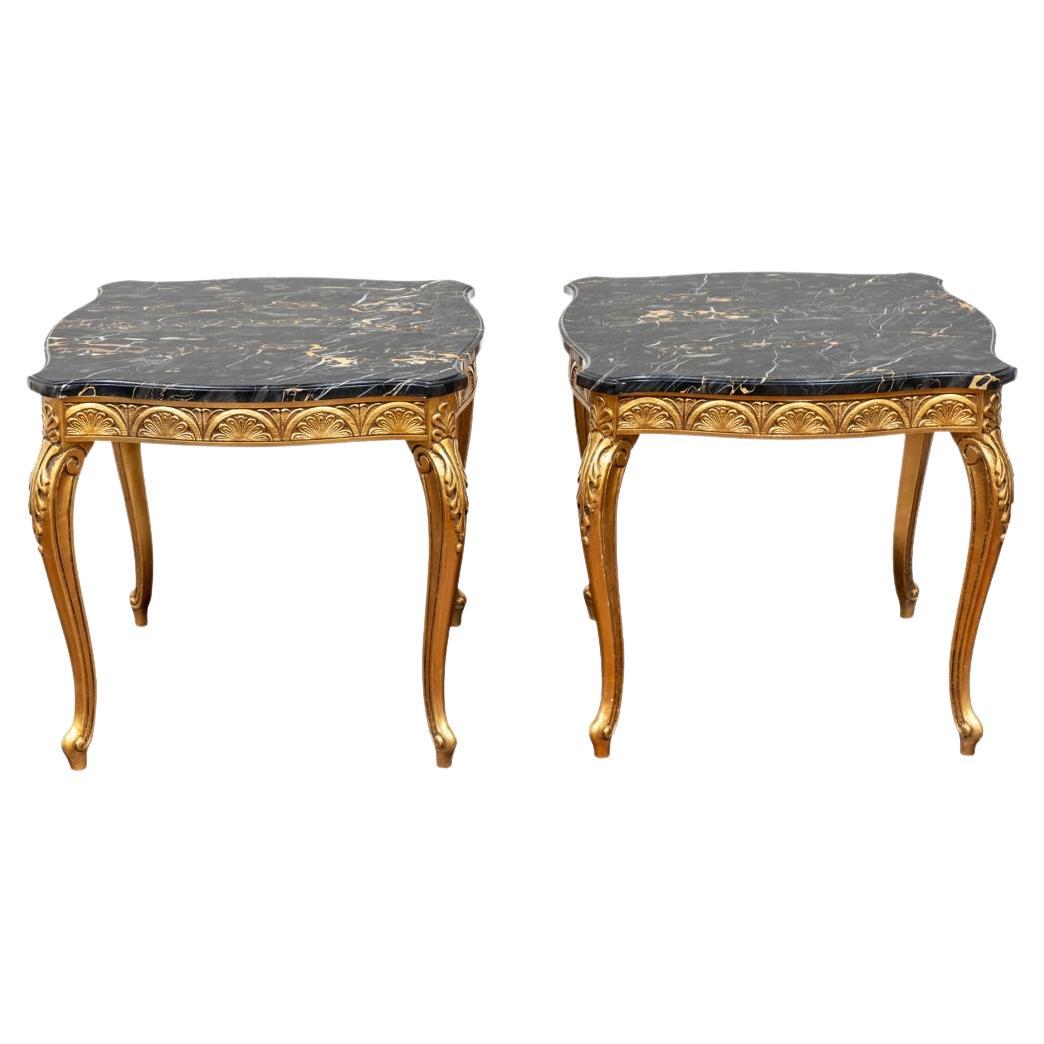 Pair Marble Top Giltwood End Tables