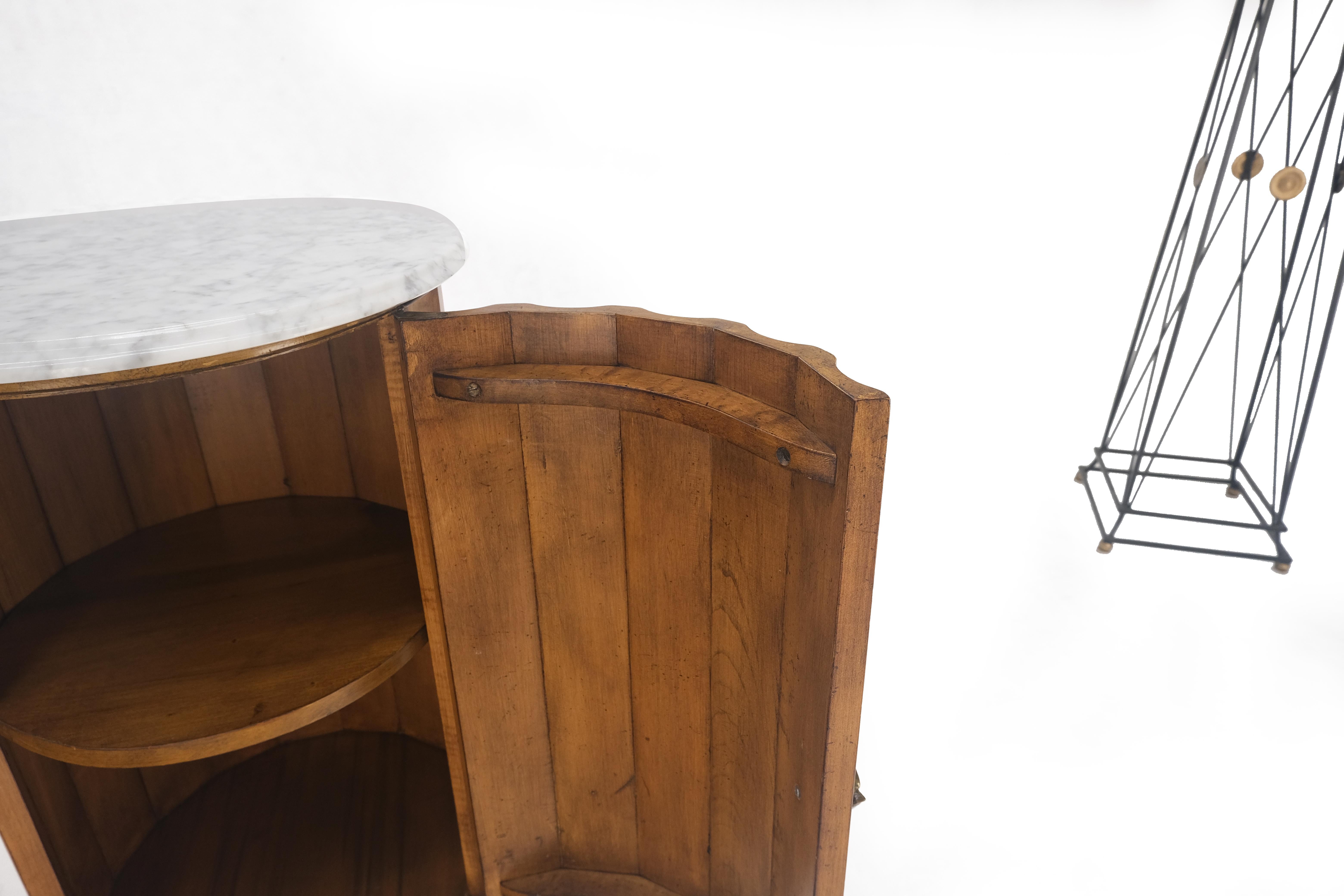 Pair Marble Top Round Scallop Shape Cylinders Pedestals Cabinets w/ Shelf MINT! 4