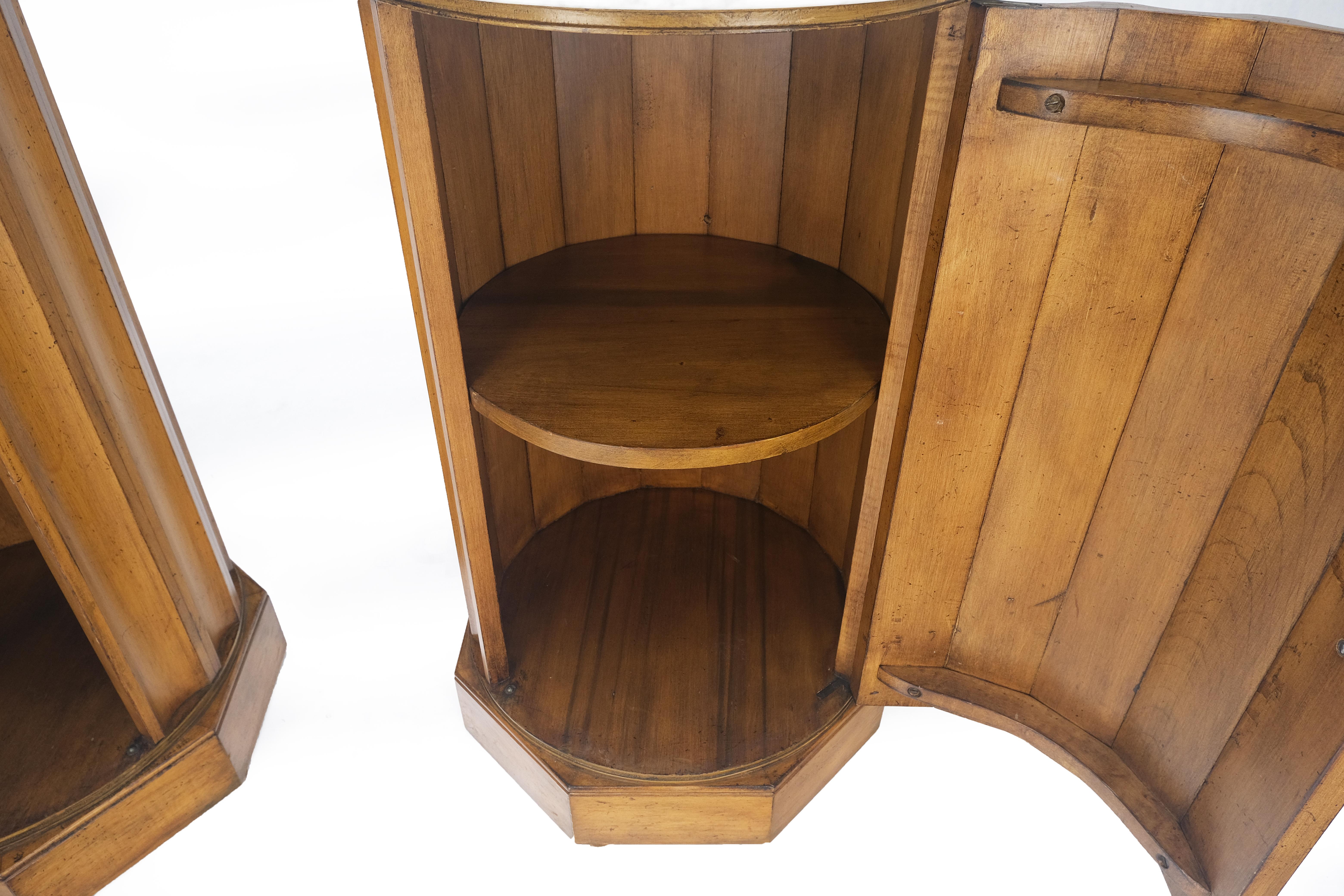 Pair Marble Top Round Scallop Shape Cylinders Pedestals Cabinets w/ Shelf MINT! For Sale 6