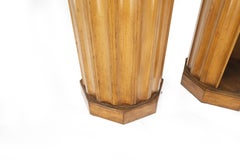 Pair Marble Top Round Scallop Shape Cylinders Pedestals Cabinets w/ Shelf MINT!