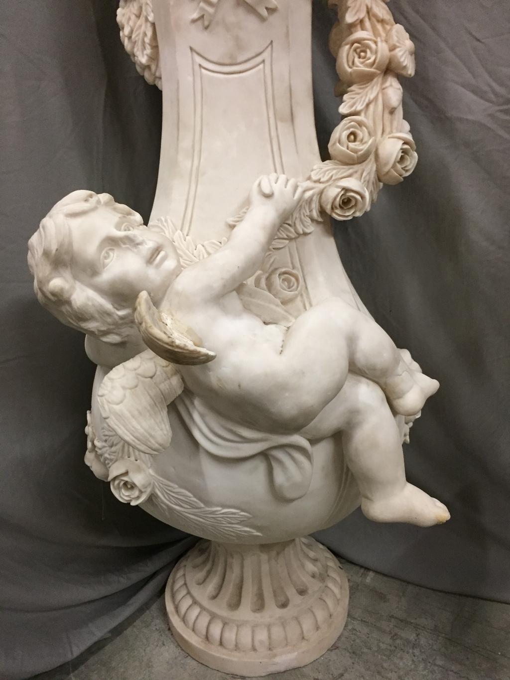 Pair of Marble Urns with Cherubs, Signed A. Moreau 6