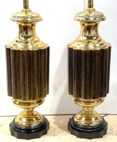 Pair Marbro Anglo-Indian Raj Engraved Brass Urn Table Lamps, circa 1960