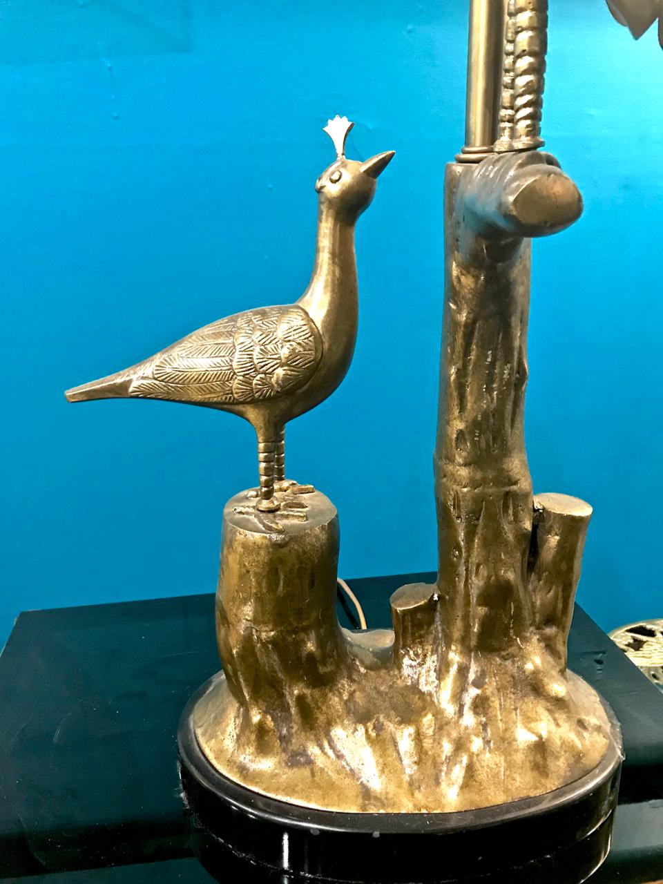 Mid-Century Modern Pair of Marbro Brass Peacock and Chick Lamps, circa 1960 For Sale