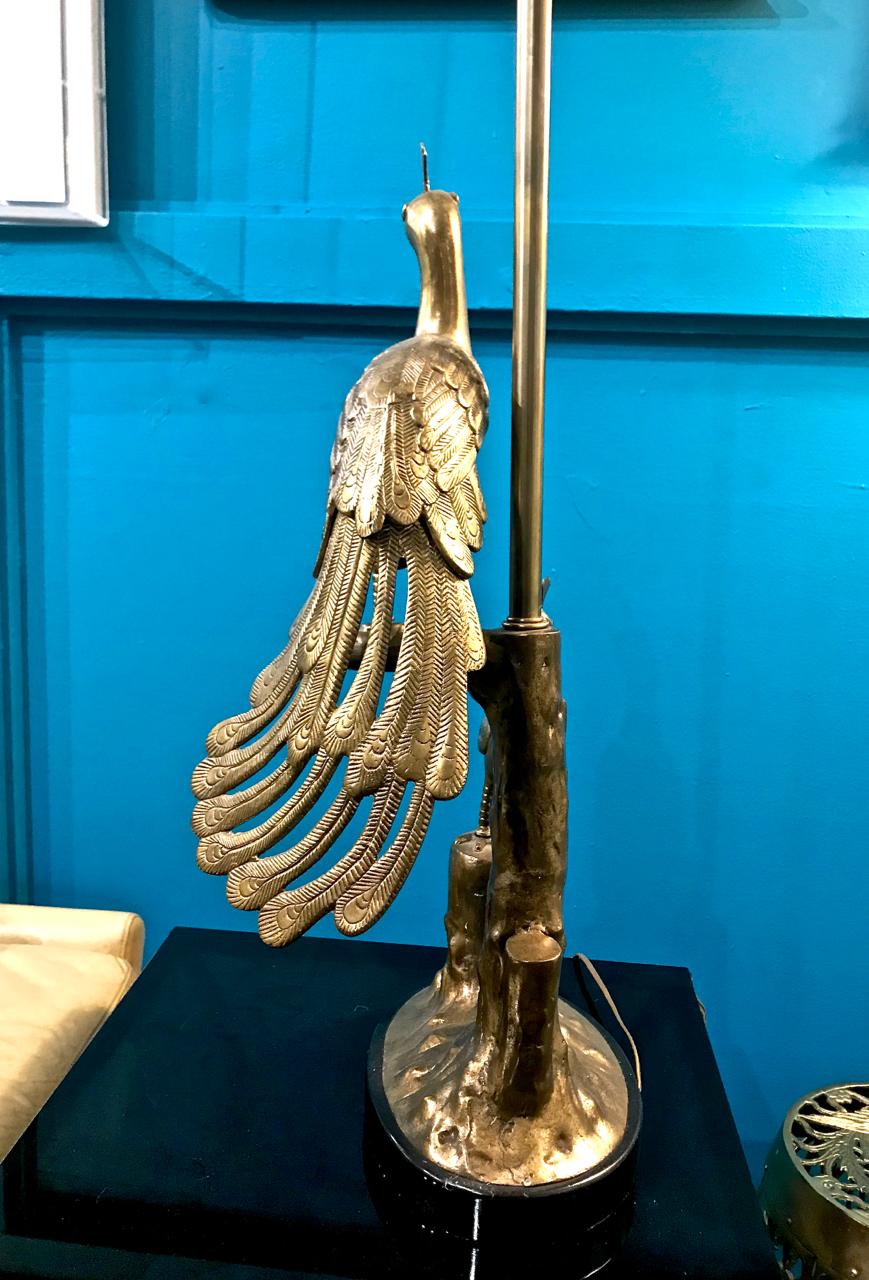 American Pair of Marbro Brass Peacock and Chick Lamps, circa 1960 For Sale