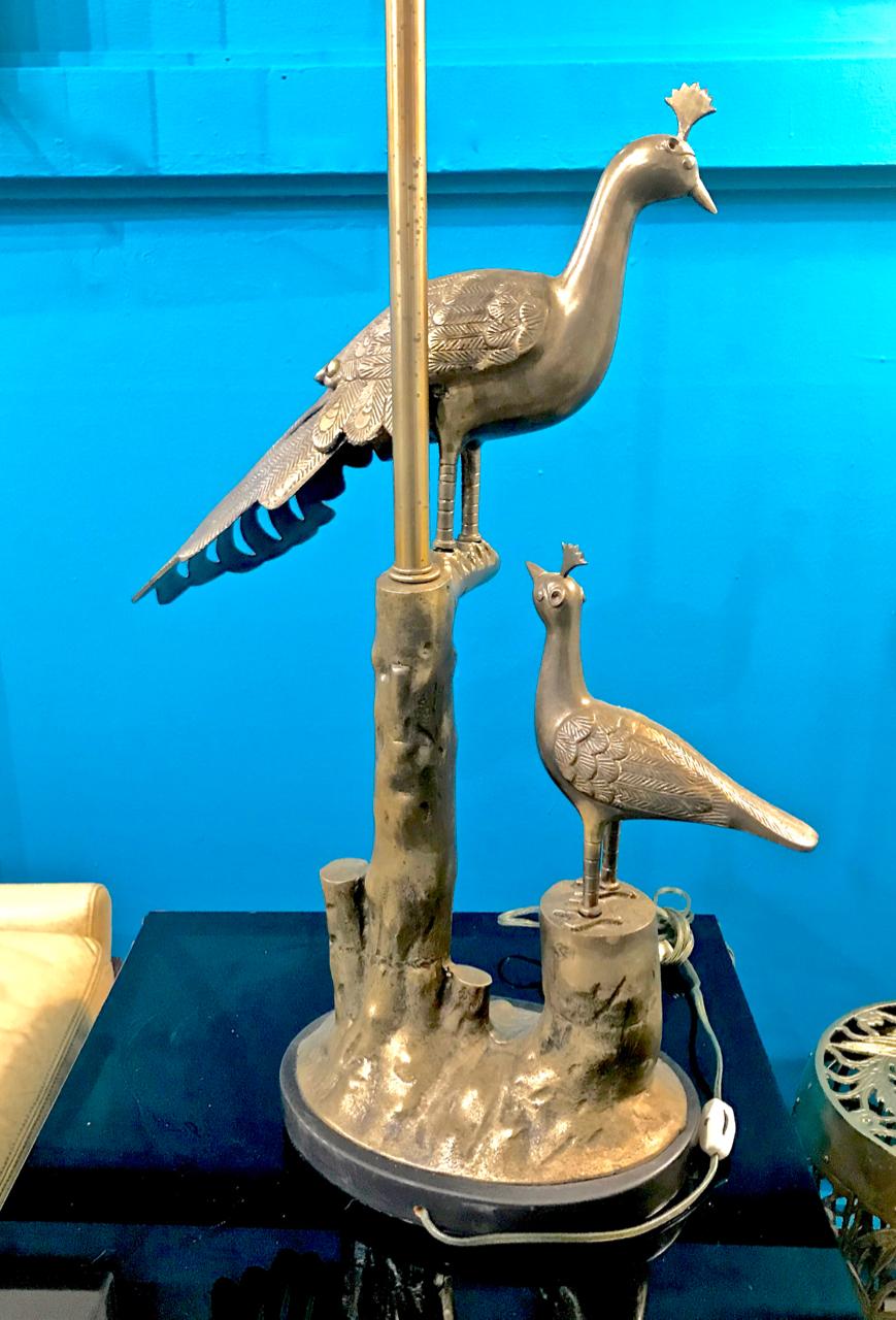 Pair of Marbro Brass Peacock and Chick Lamps, circa 1960 For Sale 1